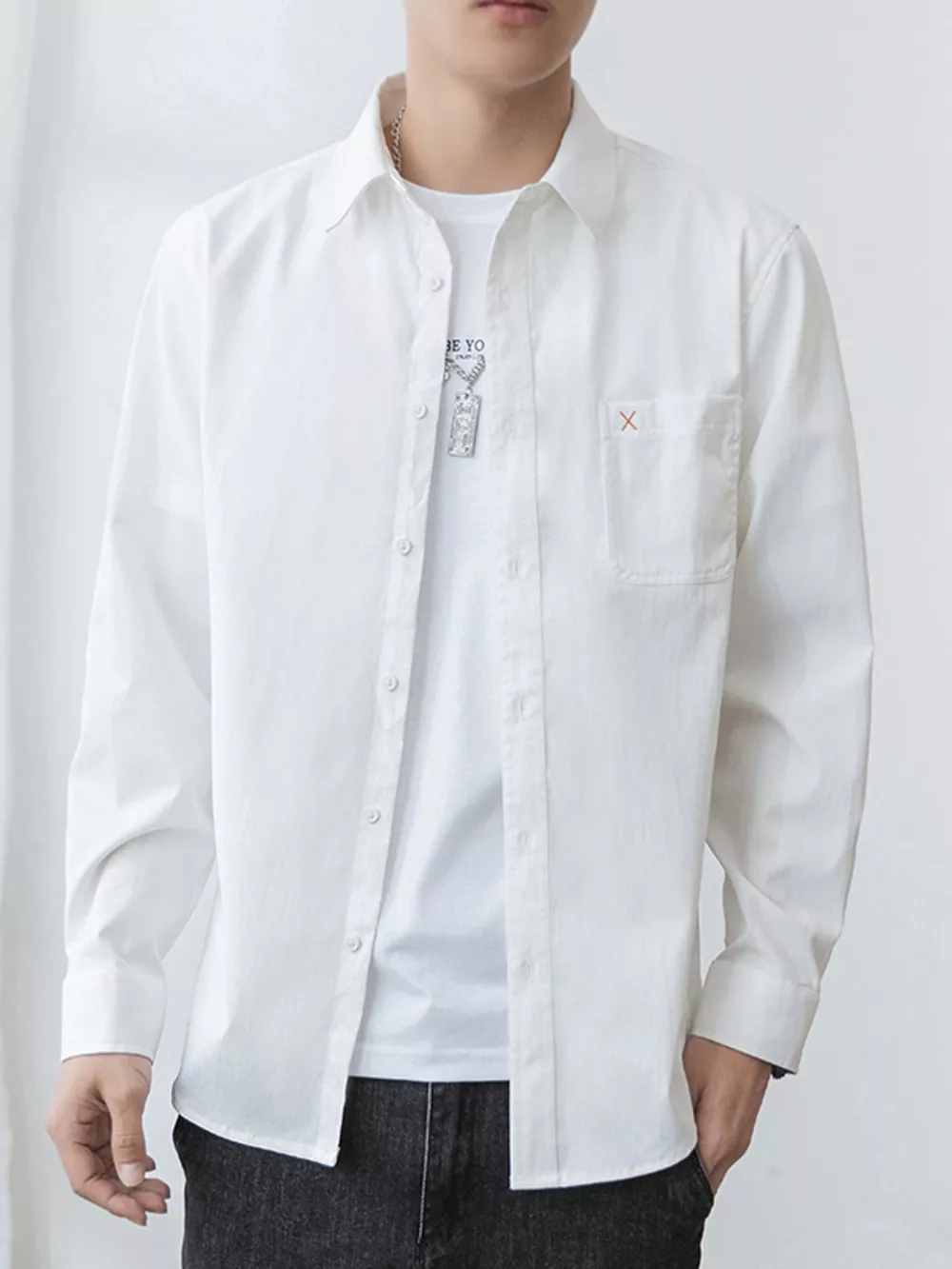 Men's Plus Size Button Up Long-Sleeve Shirt