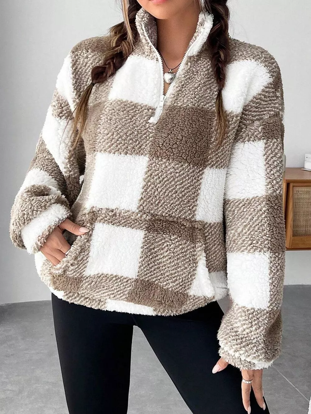 Full Size Plaid Sherpa Long Sleeve Sweatshirt Plus Size, image 12