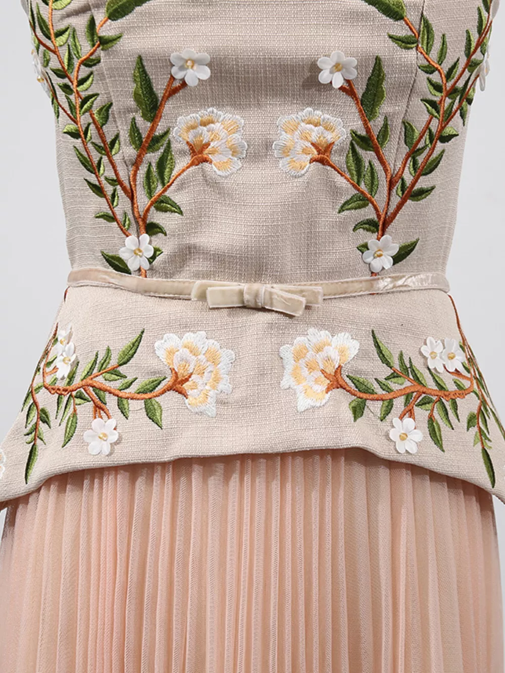 Embroidered Tulle Pleated Midi Dress, image 8