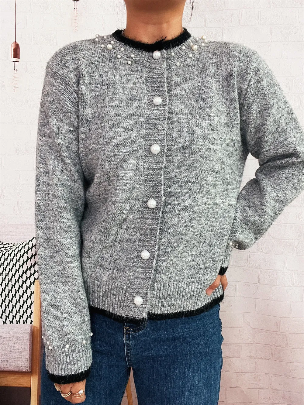 Pearl Embellished Button-Front Cardigan, image 19