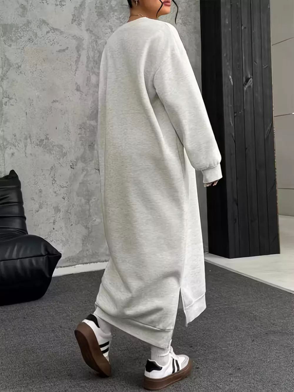 Plus Size Casual Slit Long Sleeve Sweatshirt Dress, image 5