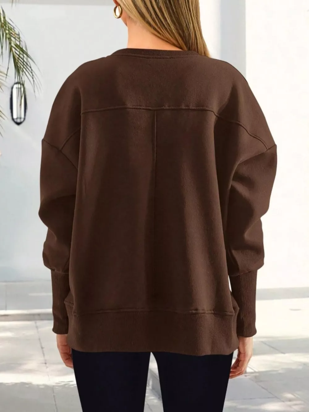 Slit Round Neck Dropped Shoulder Sweatshirt, image 6