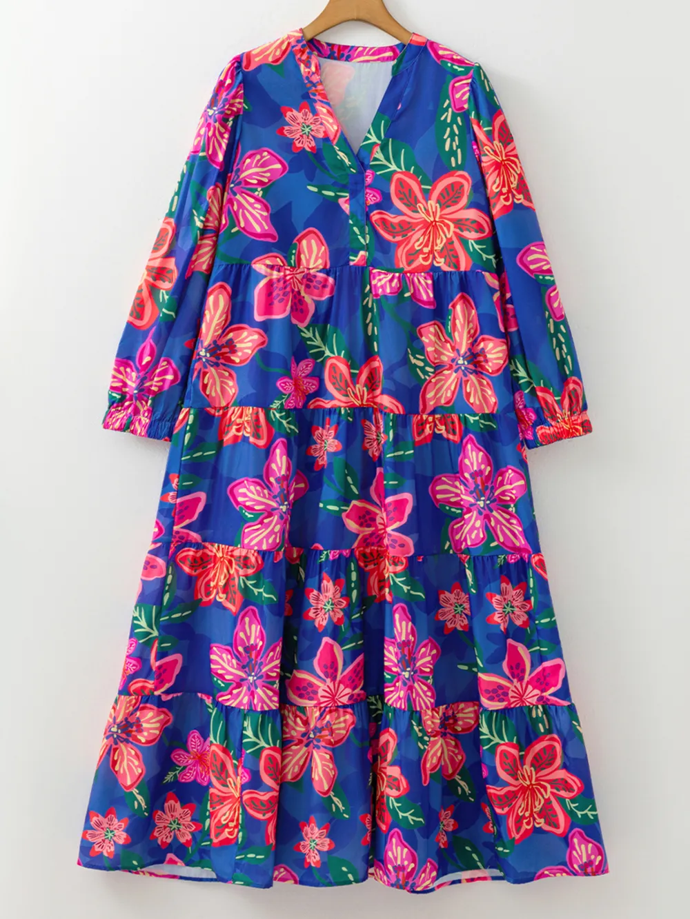 Floral Print 3/4 Sleeve V Neck Tiered Dress, image 2