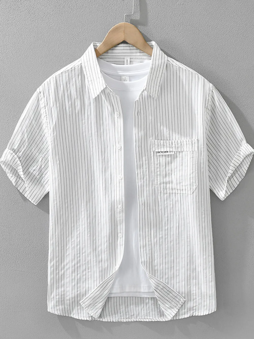 Men's Plus Size Breathable Striped Short Sleeve Shirt, image 2