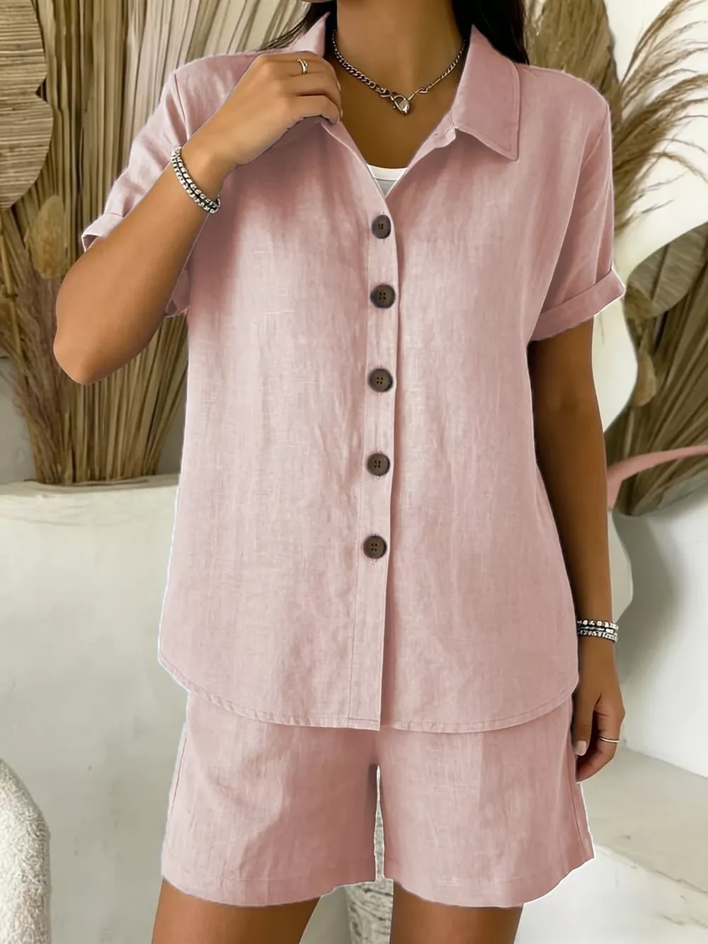 Full Size Button-Up Shirt and Shorts Set Plus Size, image 12