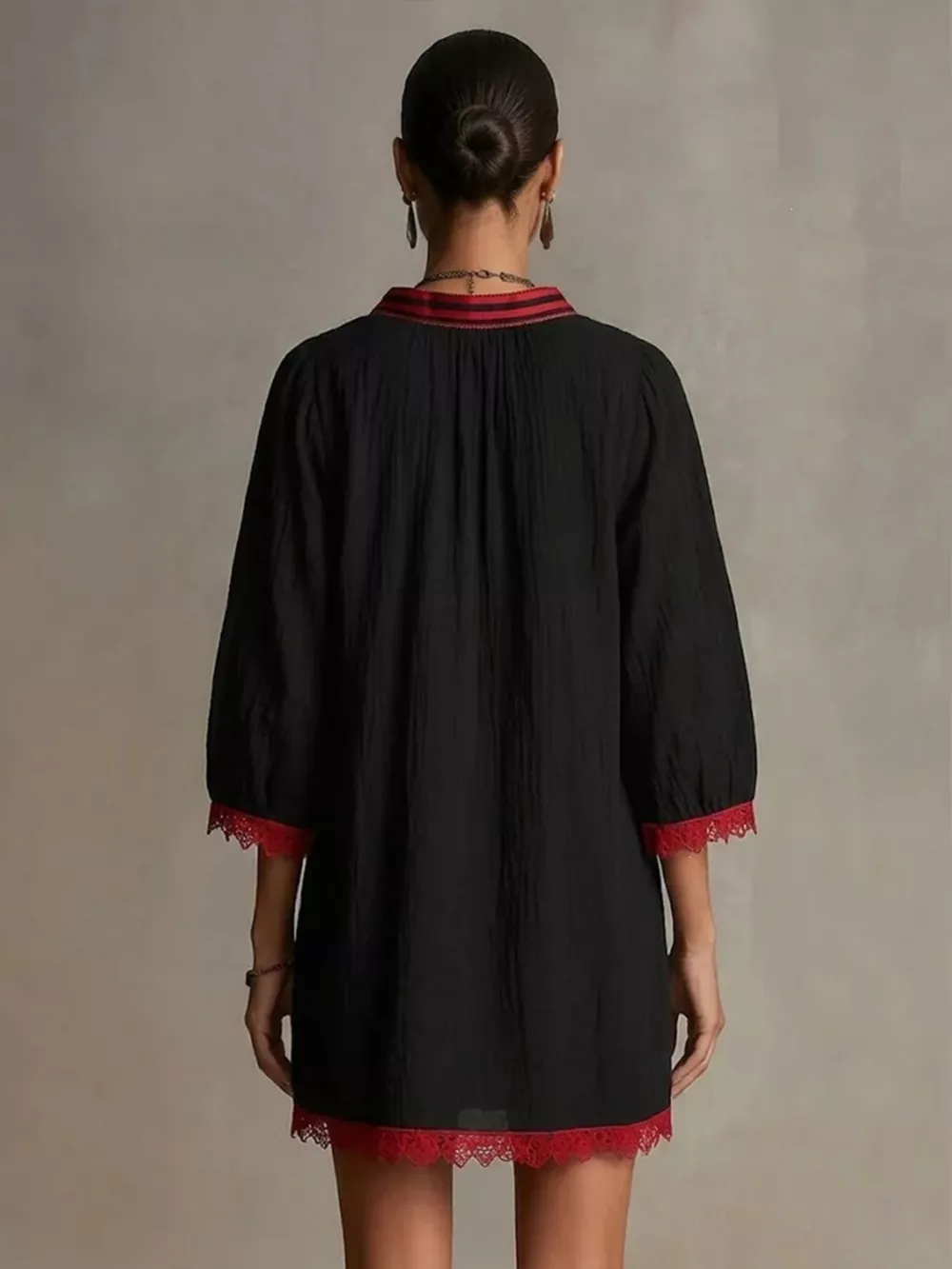 Lace Trim Notched Mini Dress, image 6