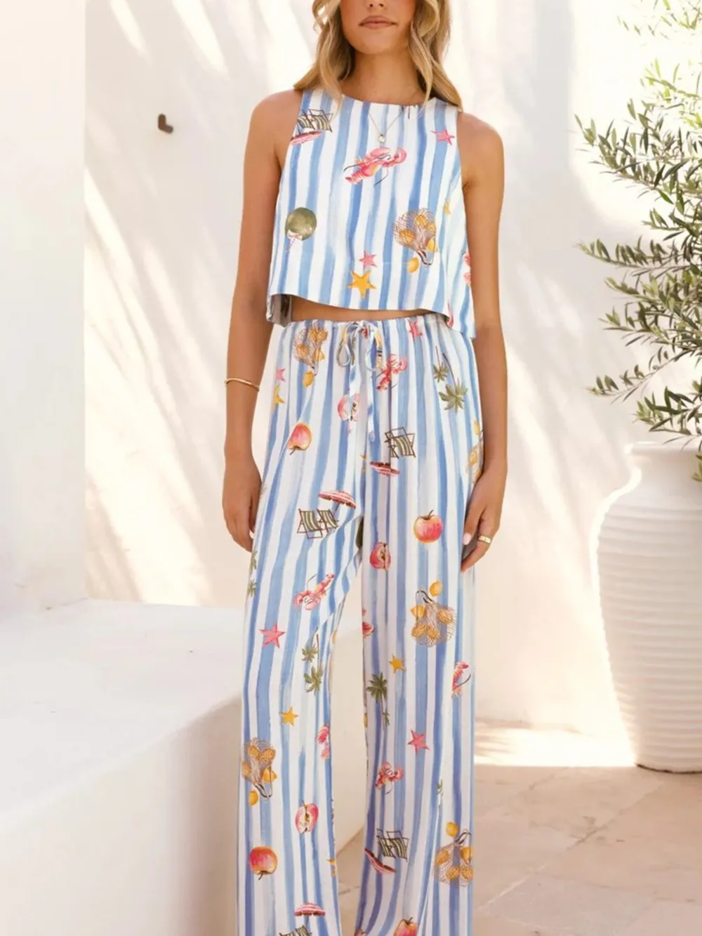 Printed Stripe Tank and Pants Set, image 4