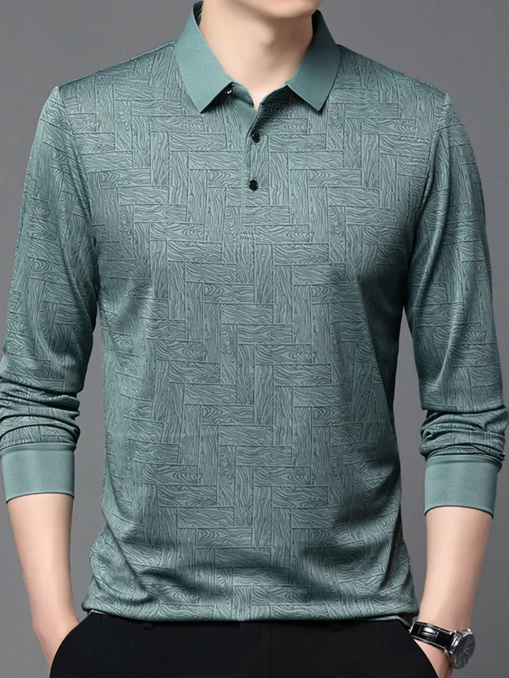 Men's Plus Size Button Detail Long Sleeve Polo, image 4