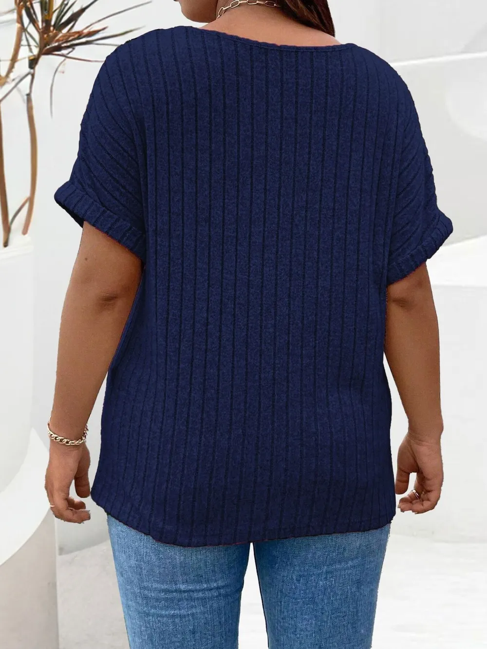 Plus Size Ribbed Half Zip Relaxed Fit T-Shirt, image 12
