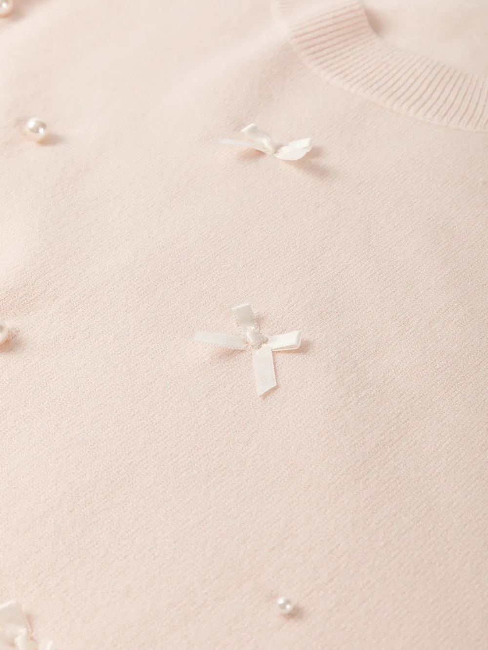 Pearl Embellished Bow Detail Short Sleeve Sweater, image 3