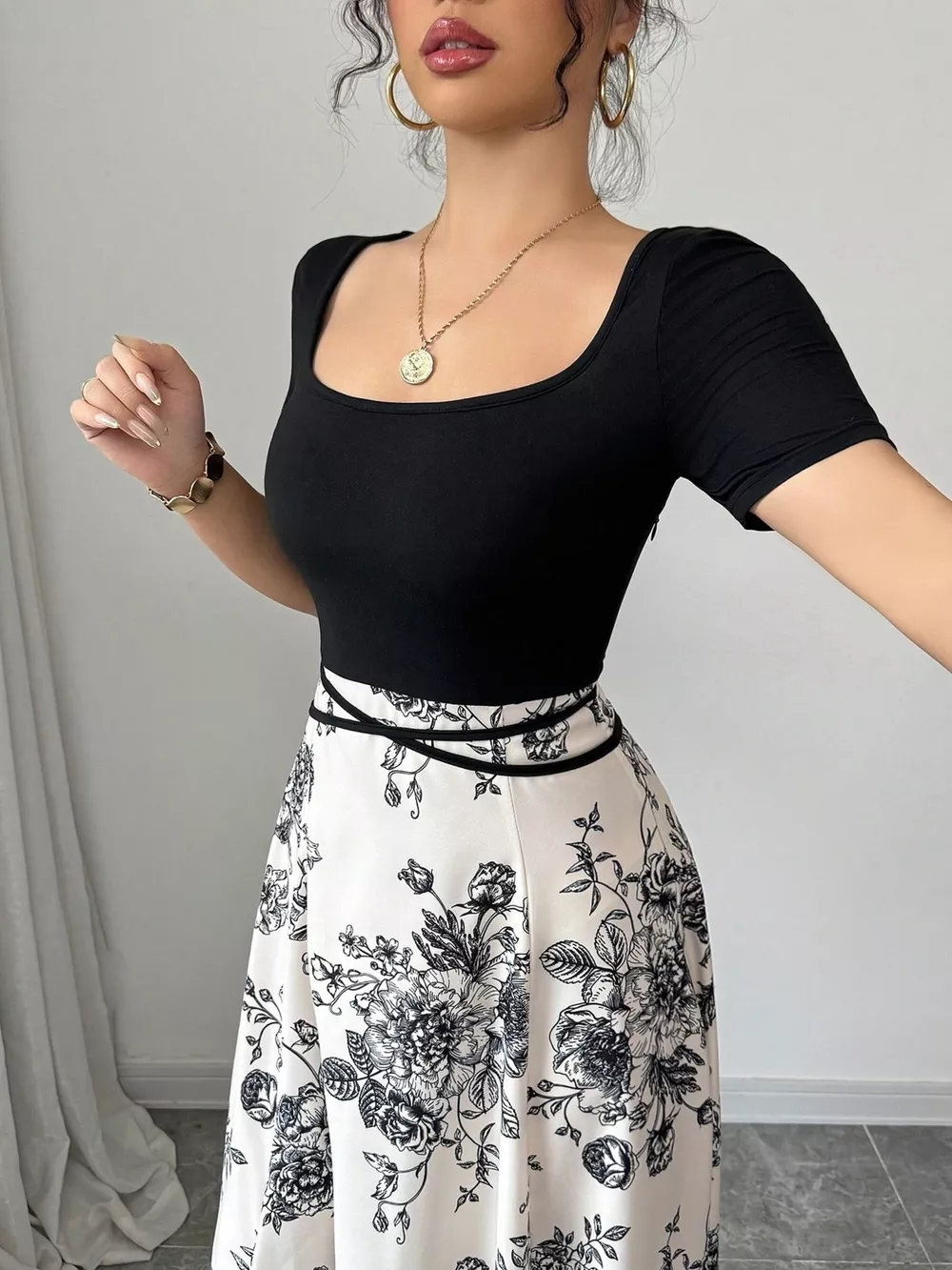 Floral Print Square Neck Maxi Dress, image 4