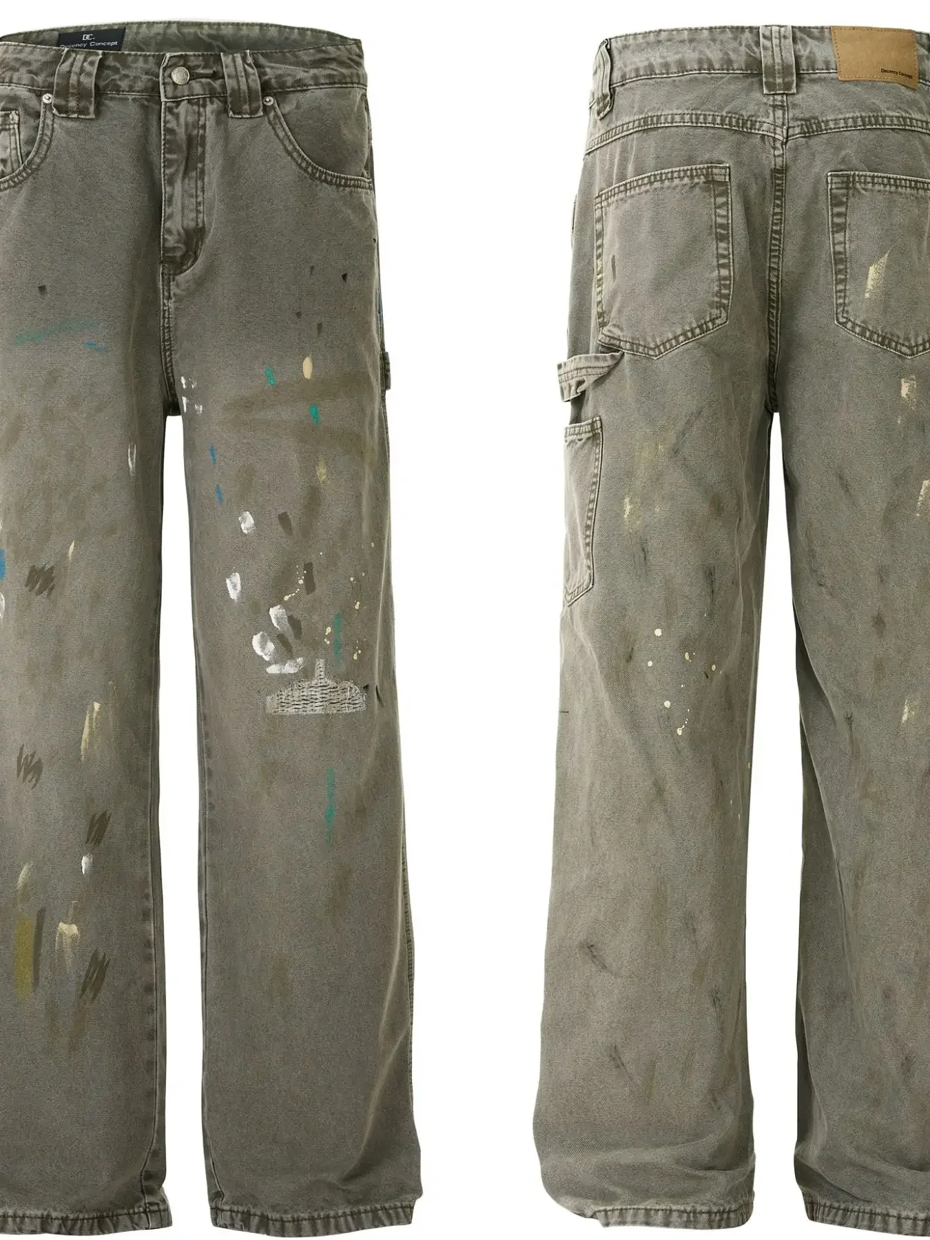 Men's Vintage Washed Paint Splatter Wide Leg Jeans, image 4