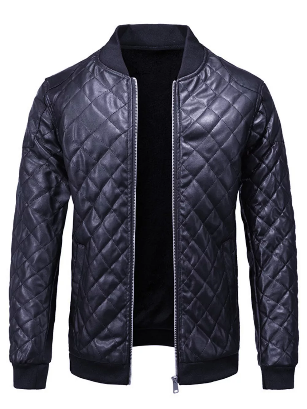 Men's Plus Size Quilted Faux Leather Bomber Jacket, image 12