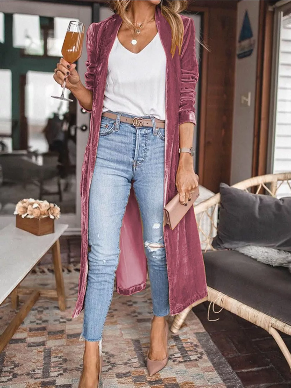 Open Front Long Sleeve Longline Cardigan, image 16