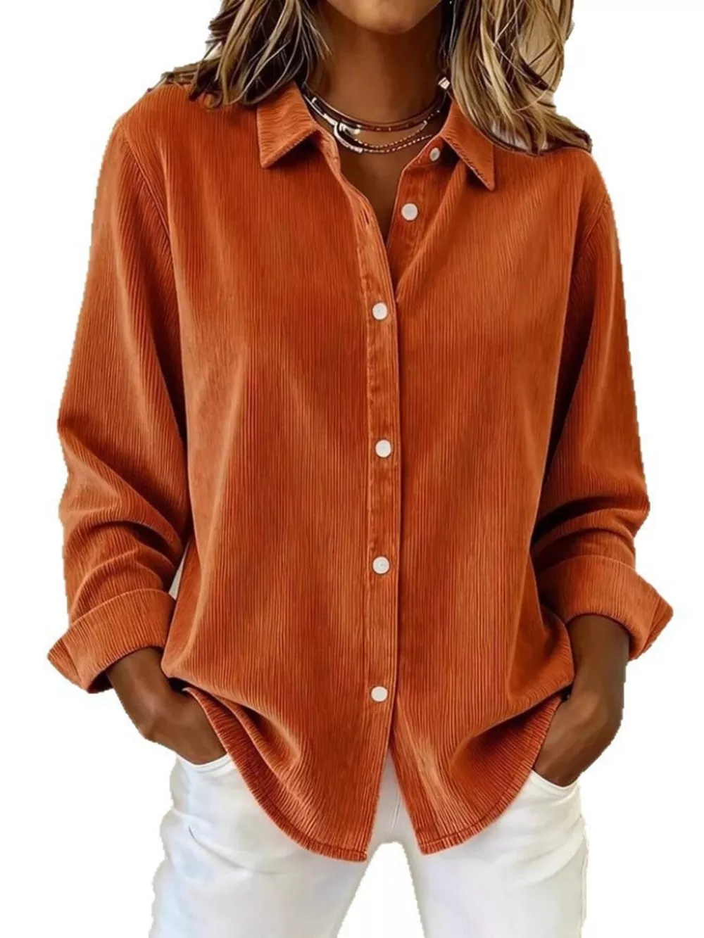 Full Size Corduroy Button-Down Shirt Plus Size