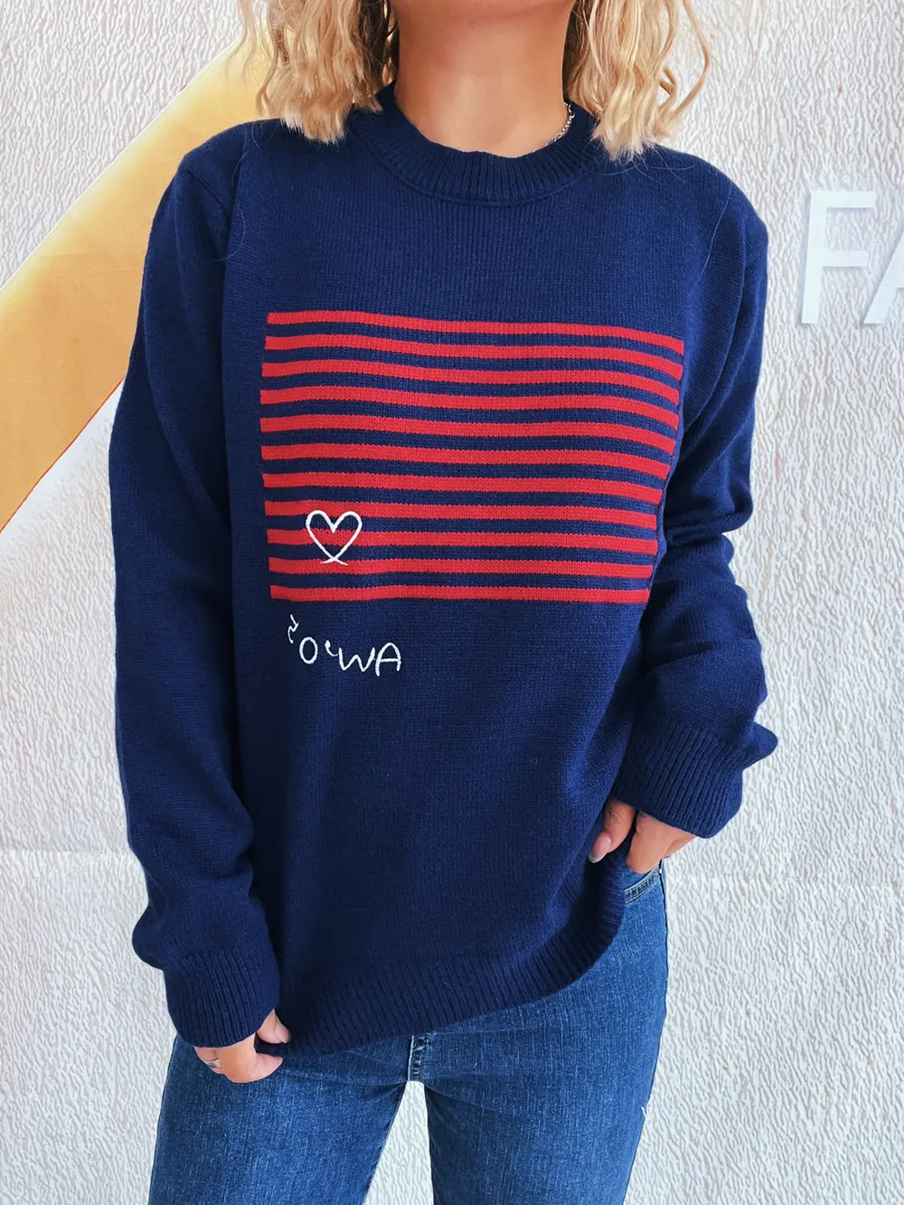 Striped Round Neck Long Sleeve Sweater, image 13