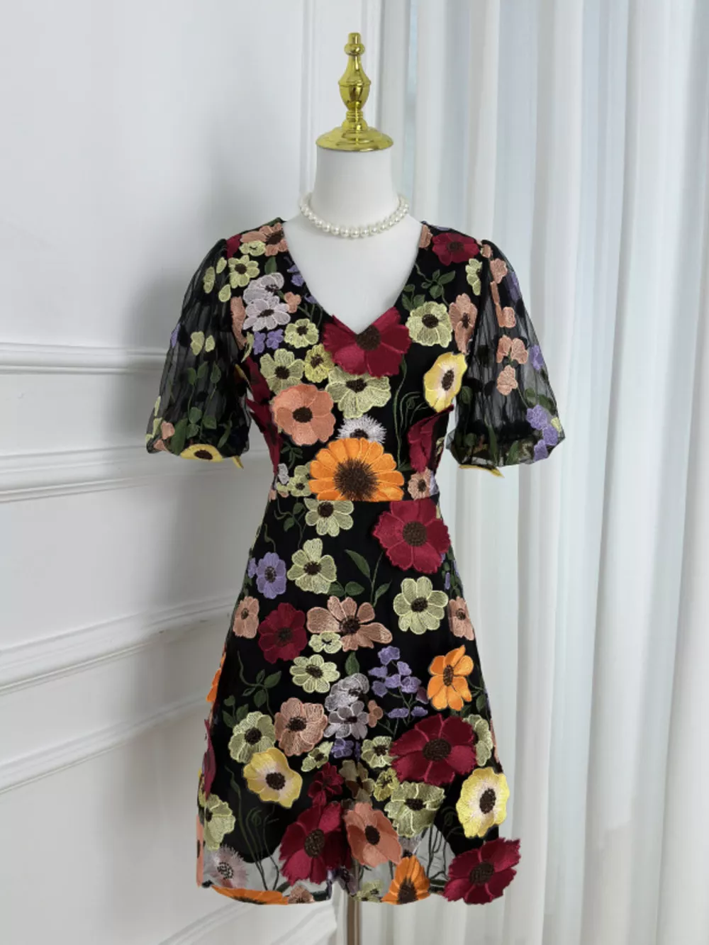 Plus Size Embroidered Floral V-Neck Mini Dress, image 17