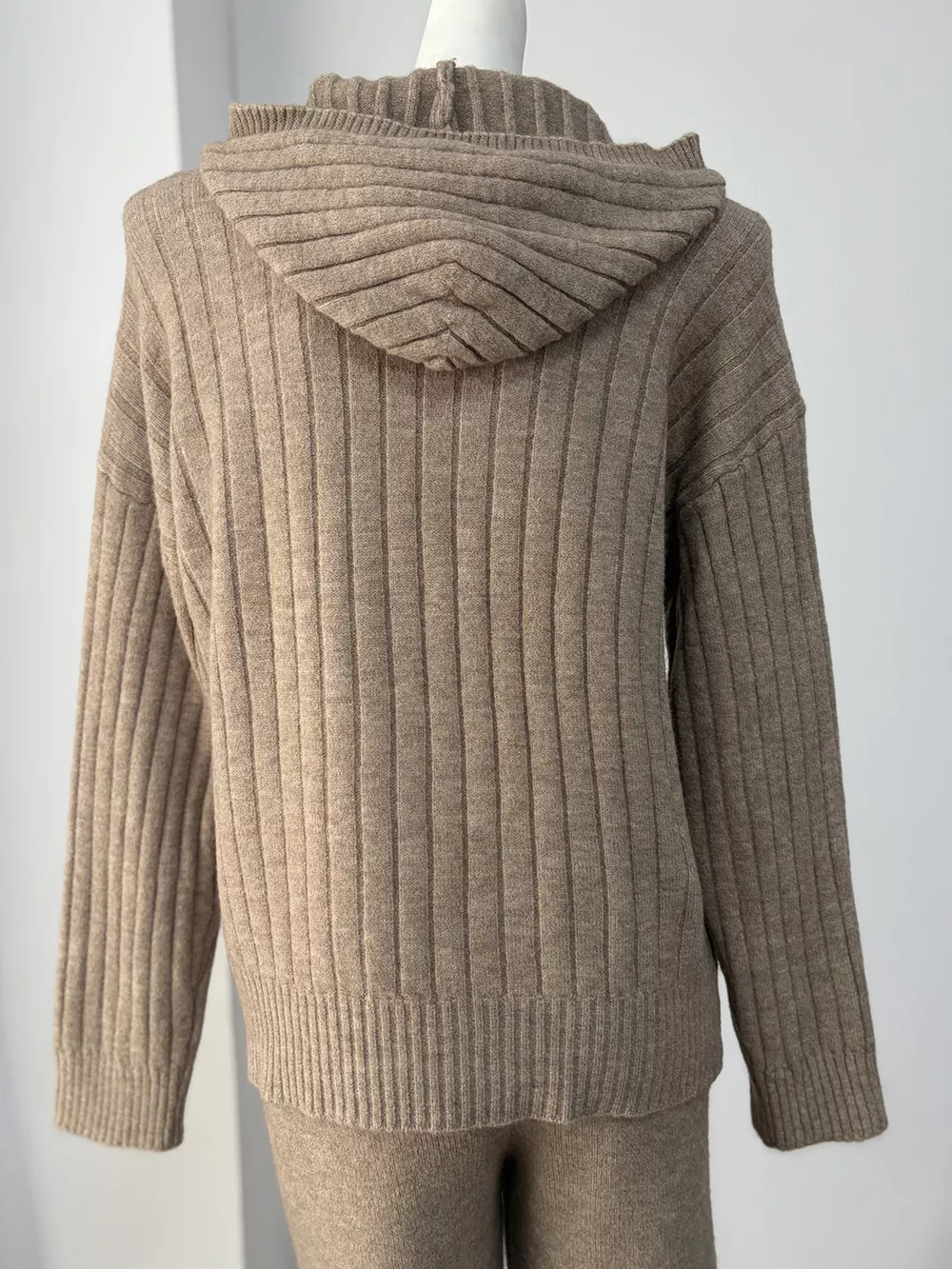 Cozy Ribbed Knit Zip-Up Hoodie and Wide-Leg Pants Sweater Set, image 7