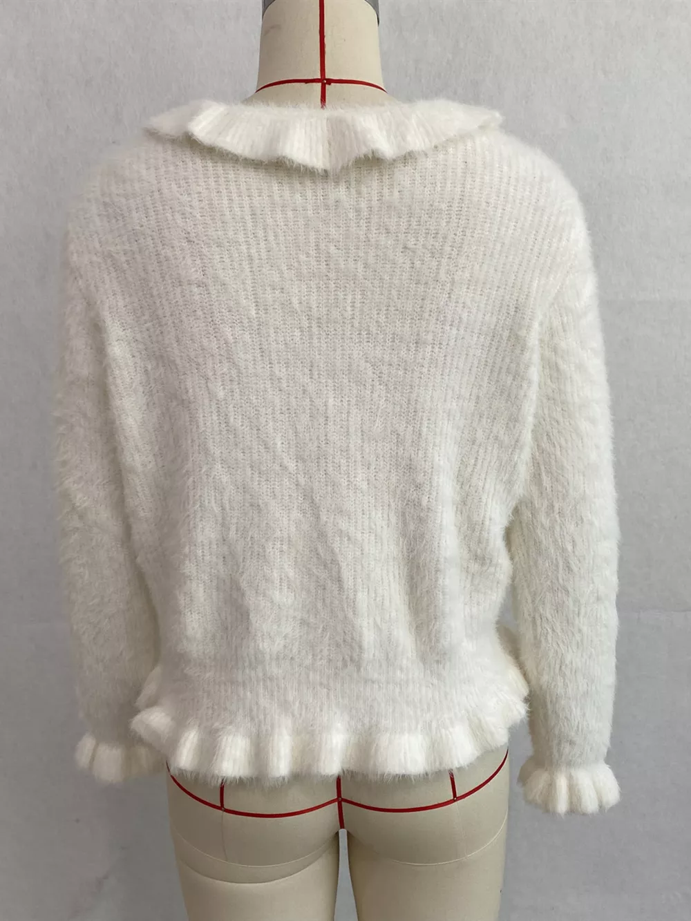 Soft Fuzzy Cardigan with Ruffled Collar and Pearl Buttons, image 12