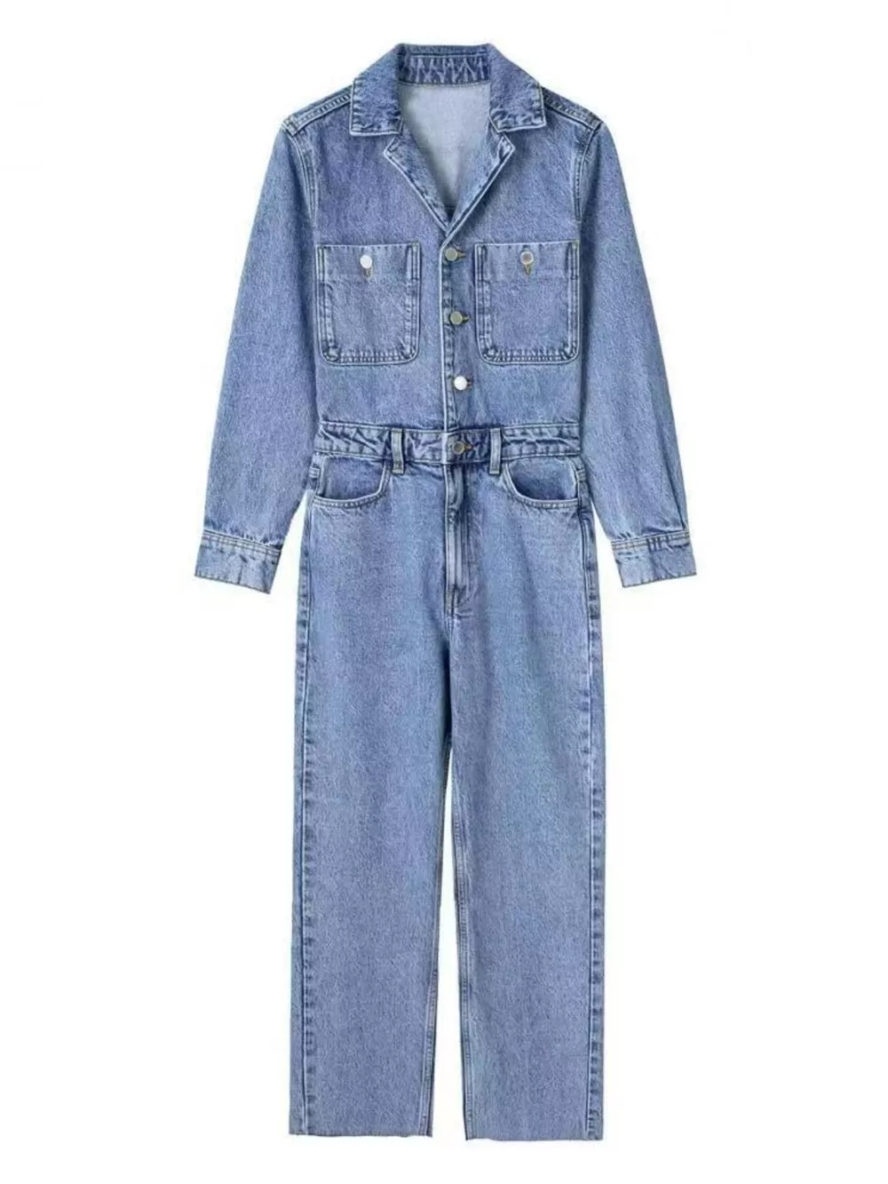 Vintage Wash Long Sleeve Denim Jumpsuit with Button-Down Front, image 4