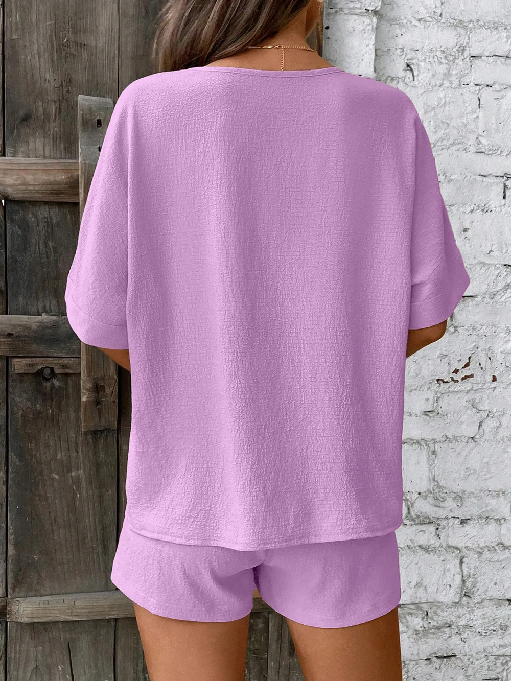 Relaxed Fit V-Neck Top and Shorts Two-Piece Set, image 3