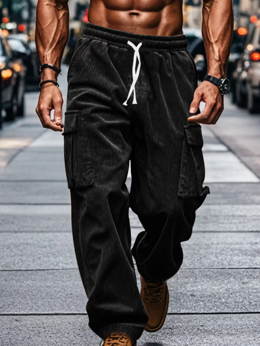 Men's Full Size Corduroy Cargo Pants Plus Size, image 3