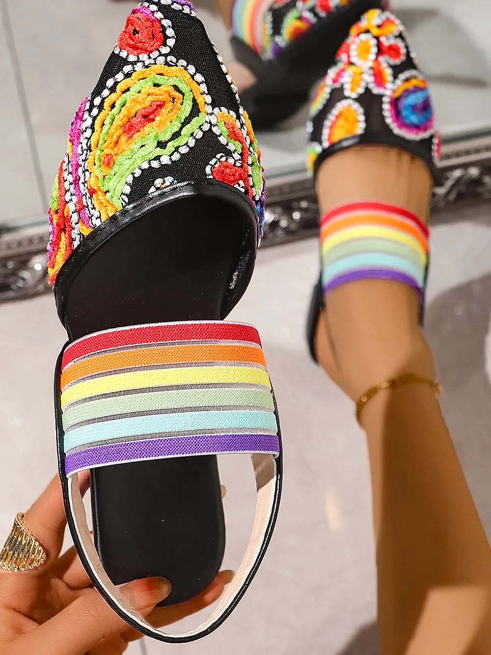 Contrast Point Toe Slingback Sandals, image 5