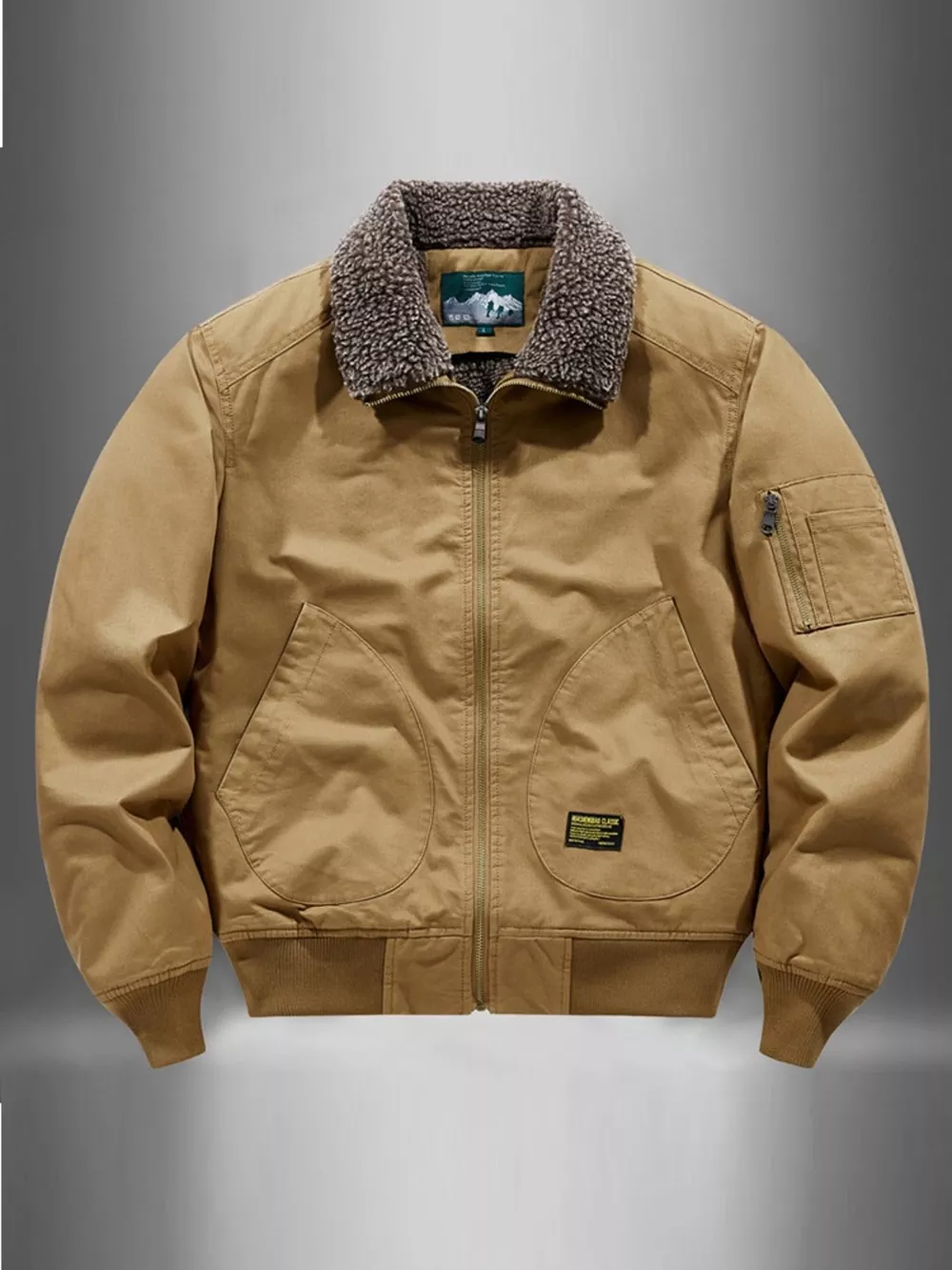 Men's Plus Size Zip Up Fur Collar Jacket, image 2