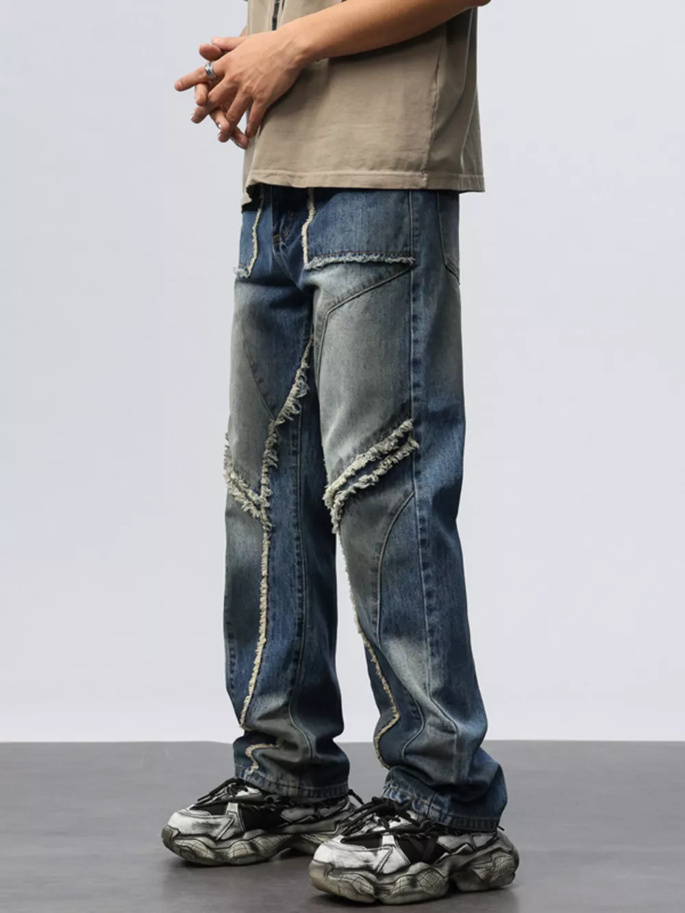 Men's Frayed Hem Wide Leg Jeans, image 3