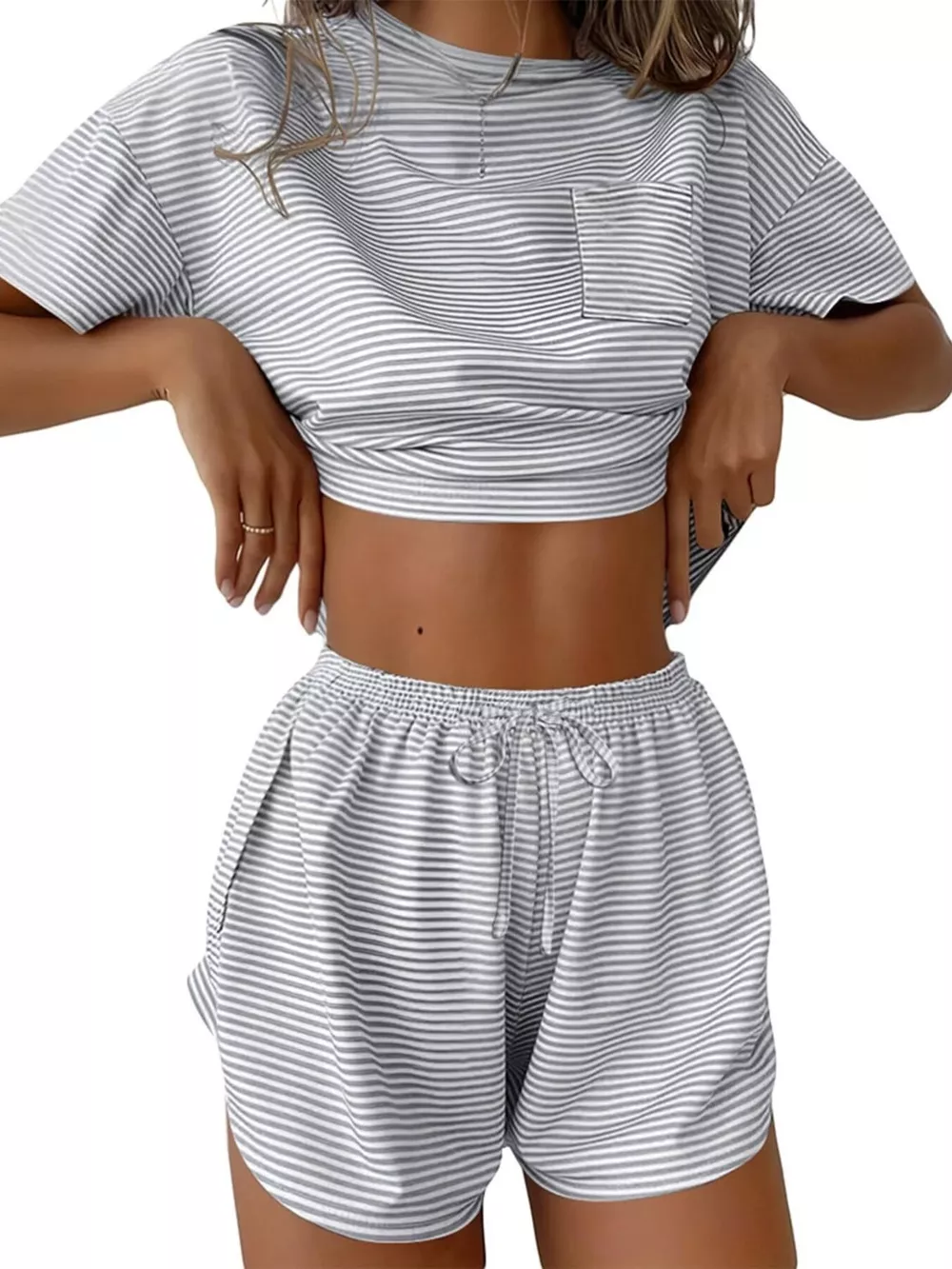 Printed Round Neck Tee and Shorts Set, image 11