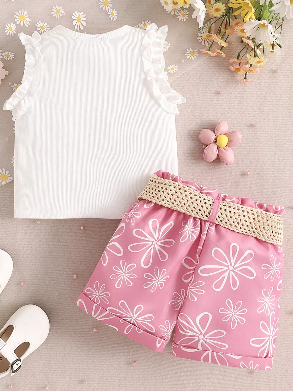 Children's Frill Sleeveless Top and Belt Shorts Set, image 10
