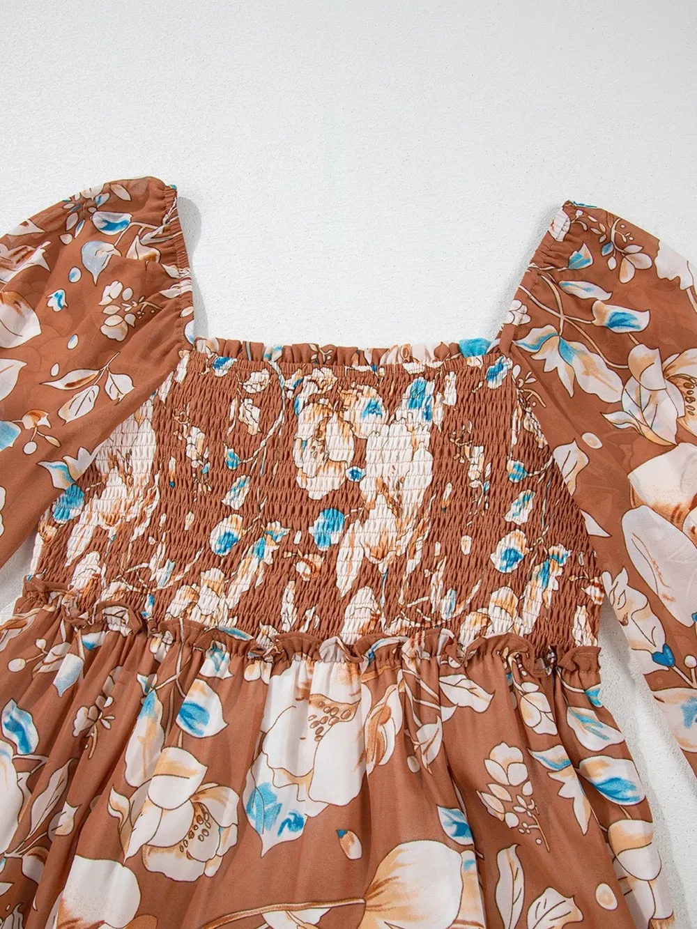 Smocked Printed Long Sleeve Tiered Dress, image 12