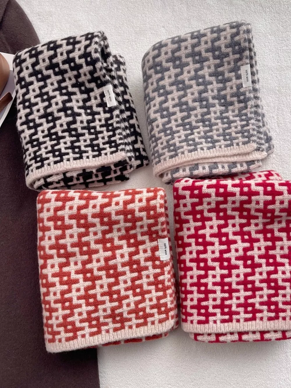 Wool Geometric Pattern Knitted Warm Scarf, image 3