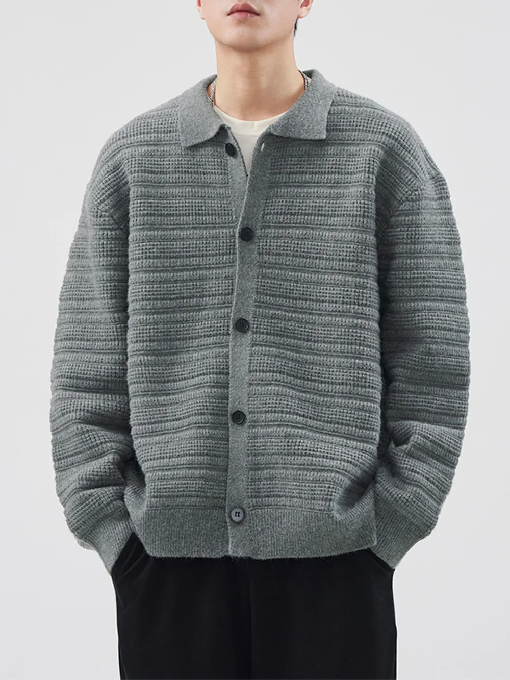 Men's Plus Size Button Up Long Sleeve Cardigan, image 8