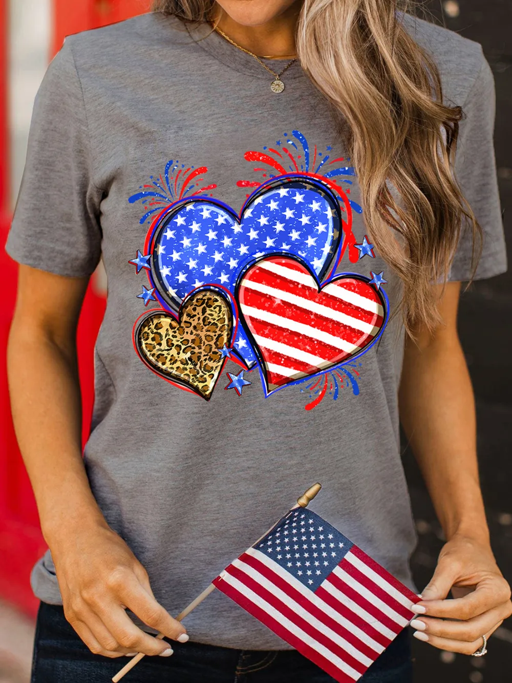 American Heart Graphic Round Neck T Shirt
