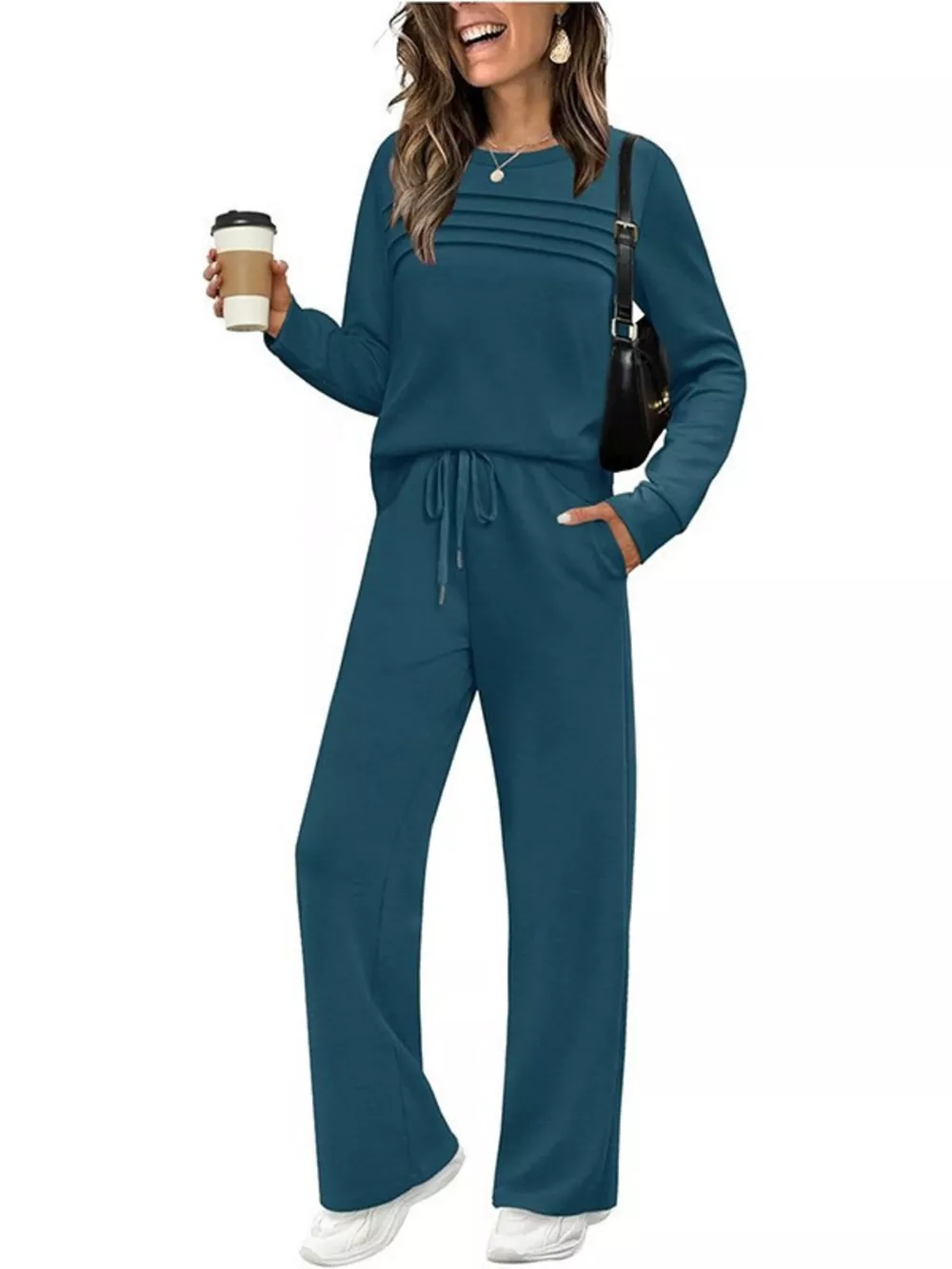Full Size Long Sleeve Round Neck Top and Pants Set Plus Size, image 20