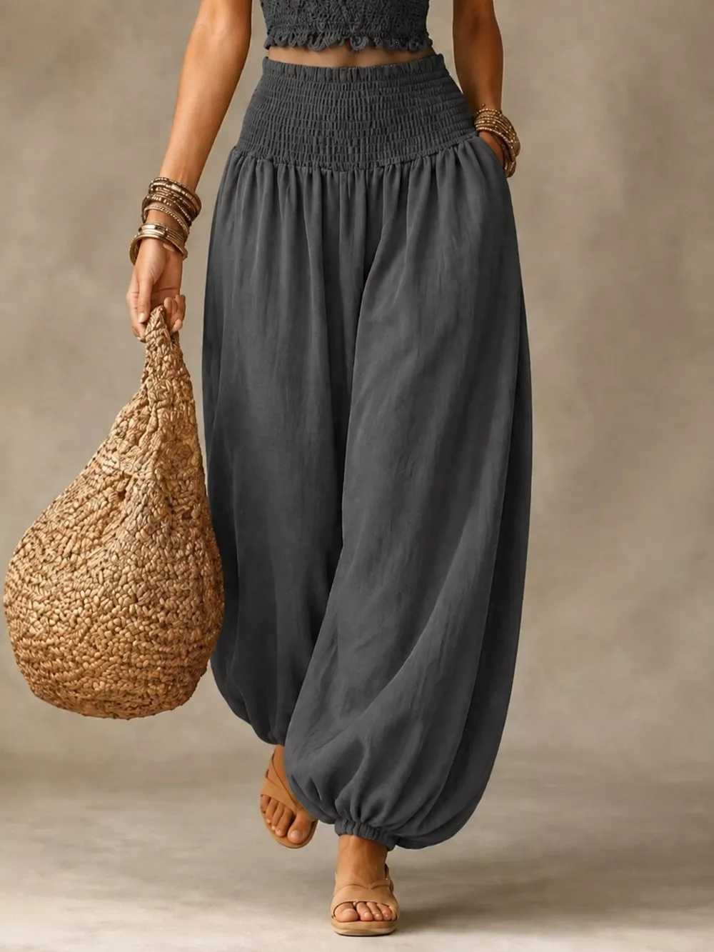 Full Size Smocked Harem Pants Plus Size, image 13