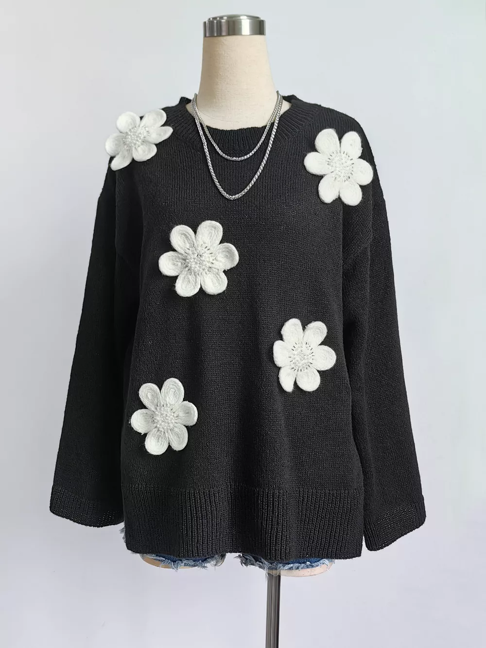 Floral Applique Crew Neck Sweater, image 5