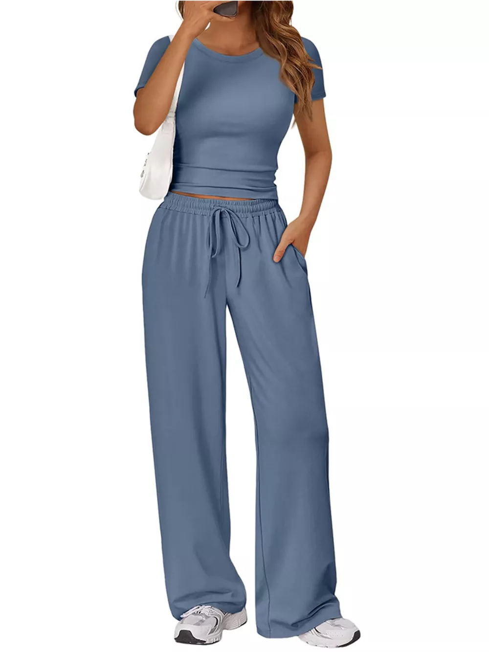 Round Neck Short Sleeve Tee and Pants Set, image 9