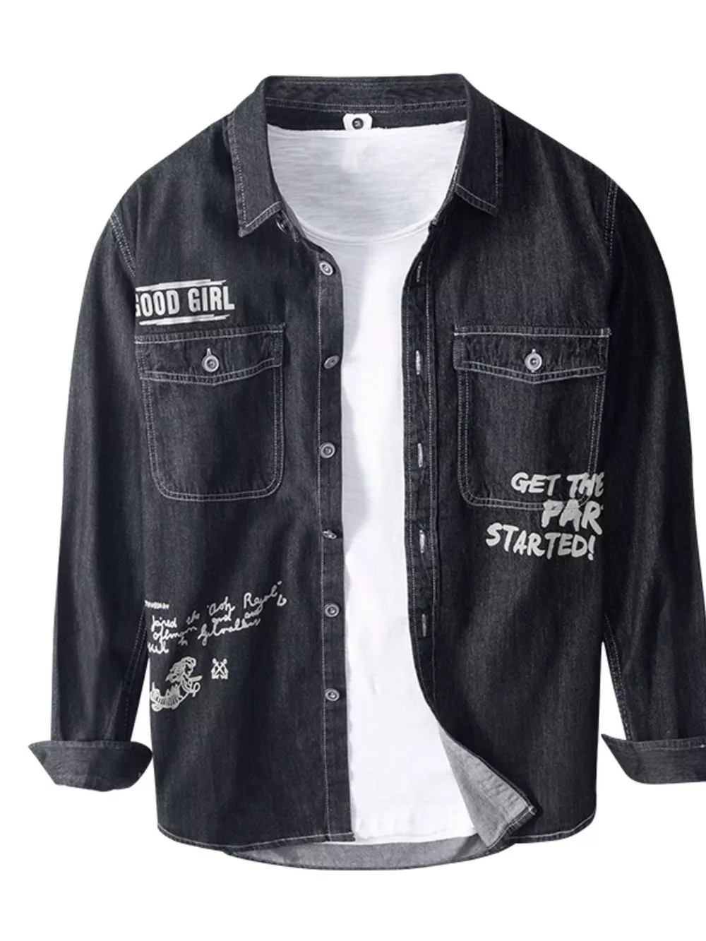 Men's Plus Size Letter Graphic Denim Shirt, image 4