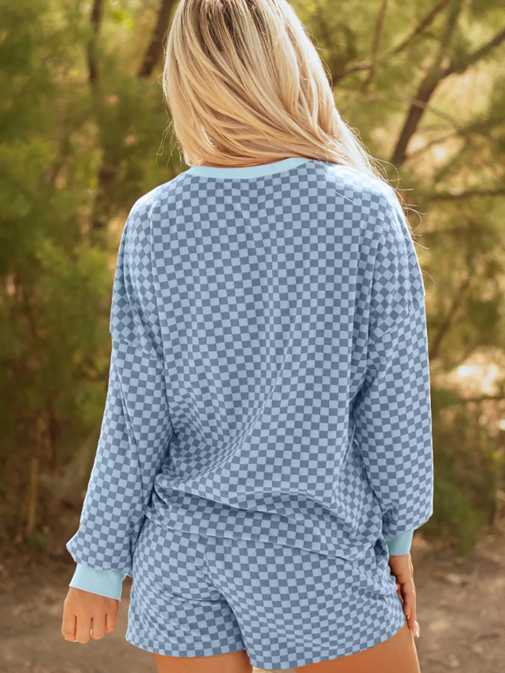 Checkerboard Long Sleeve Pullover and Shorts Set, image 9
