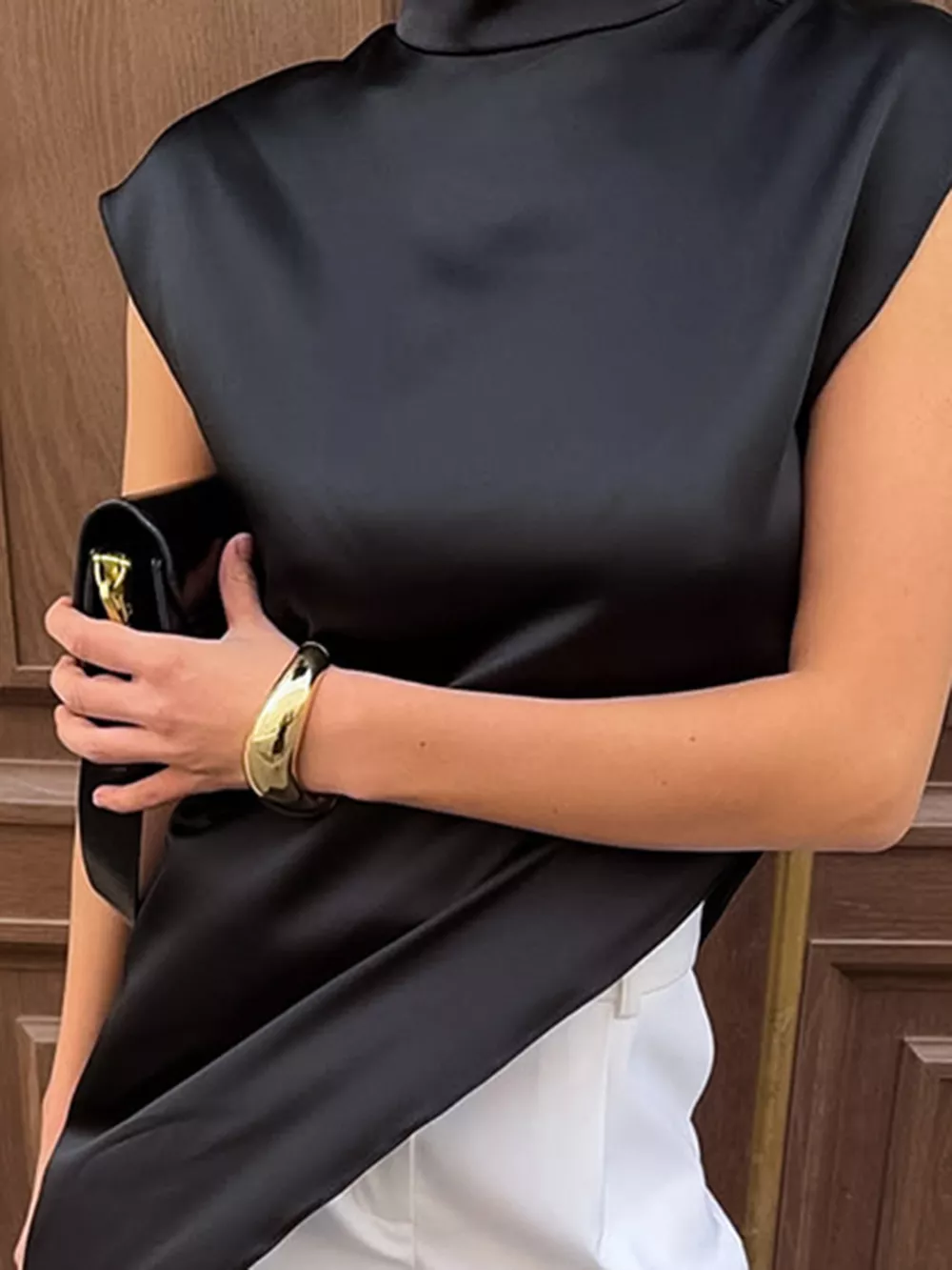 Asymmetrical Hem Turtleneck Blouse, image 4