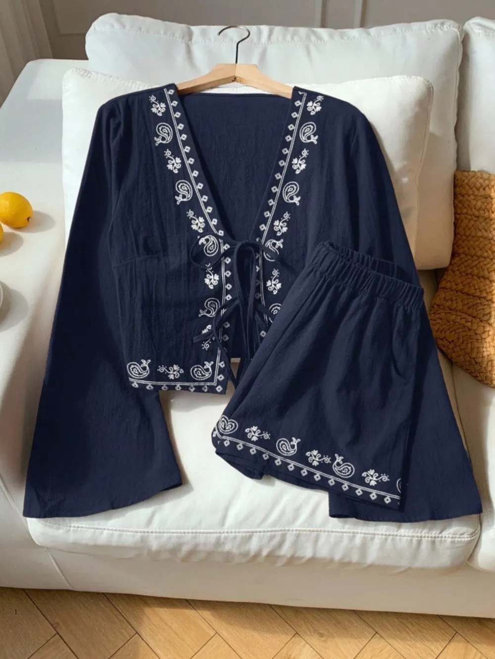Embroidered Tie-Front Top & Shorts Set, image 16