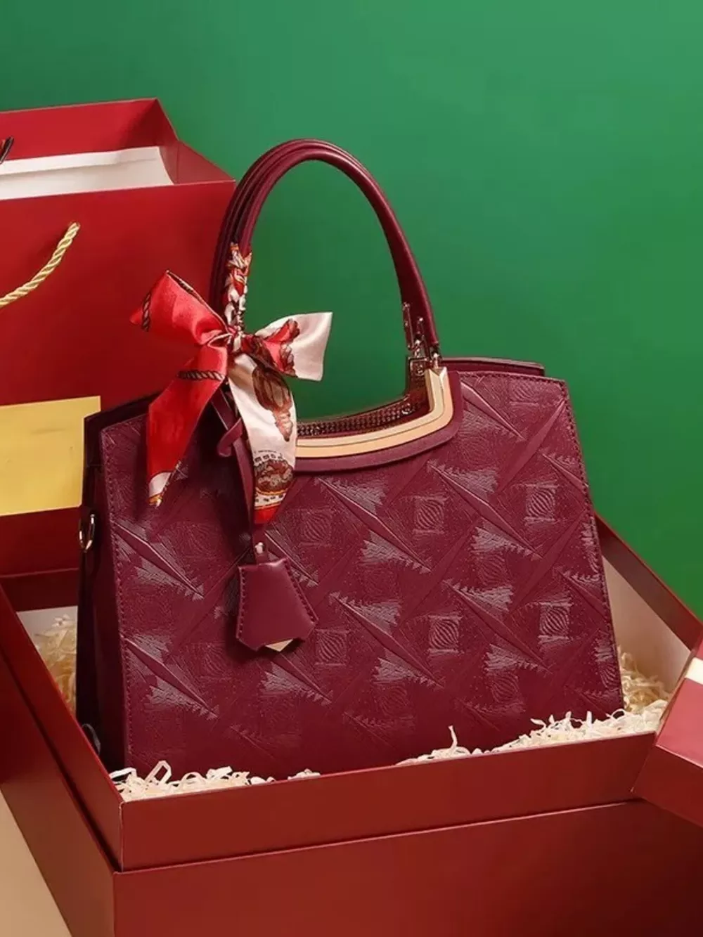 Embossed Leather Top Handle Handbag, image 3