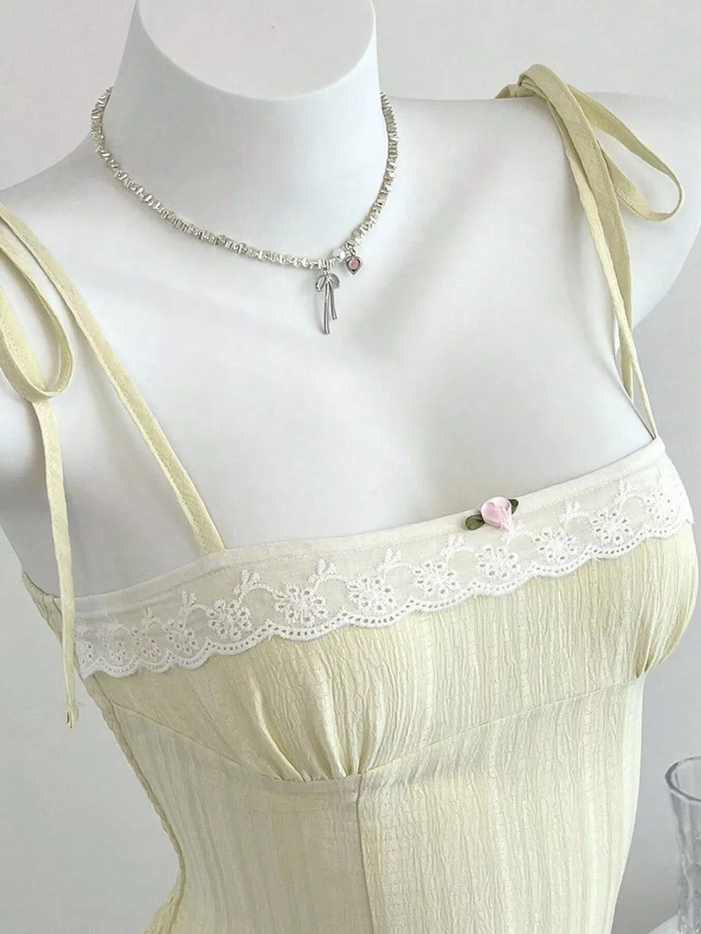 Lace-Trimmed Tie Shoulder Cami, image 2