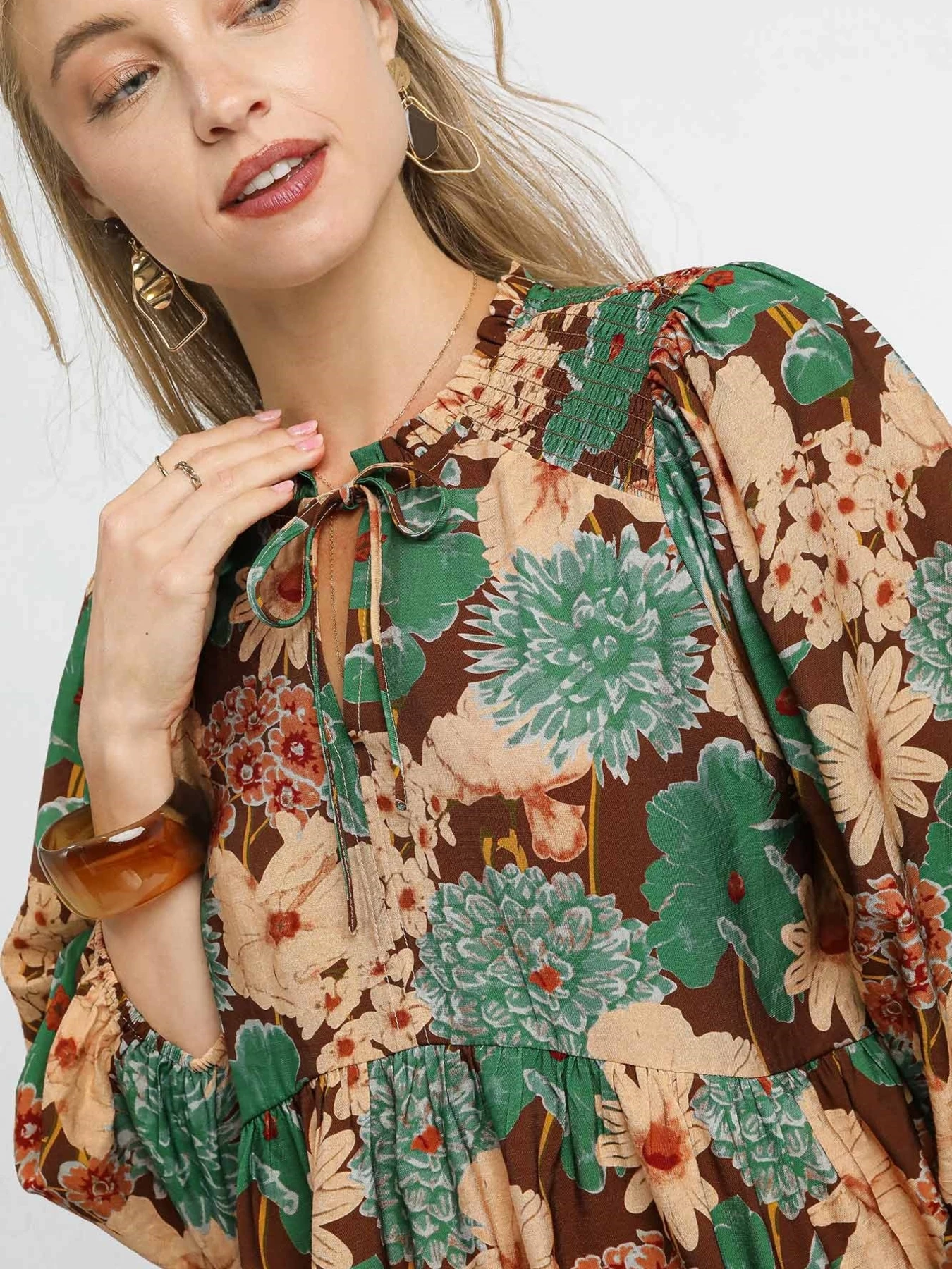 Mix Floral Peplum Blouse with Tie Neck, image 3