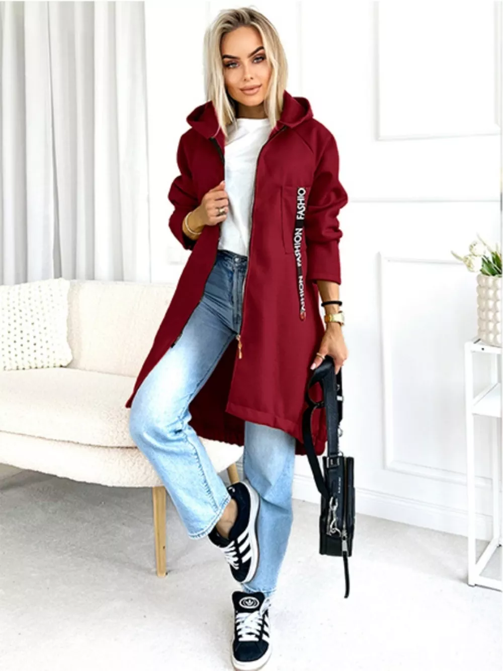 Full Size Zip Up Longline Hooded Outerwear Plus Size, image 7