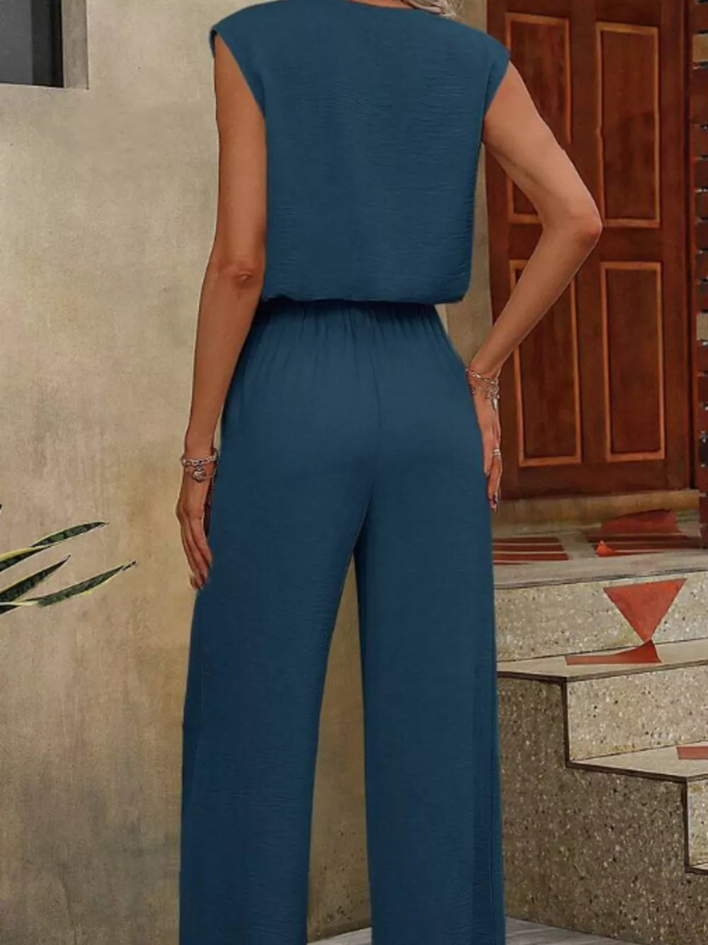 V-Neck Sleeveless Tank and Wide-Leg Pants Set, image 2