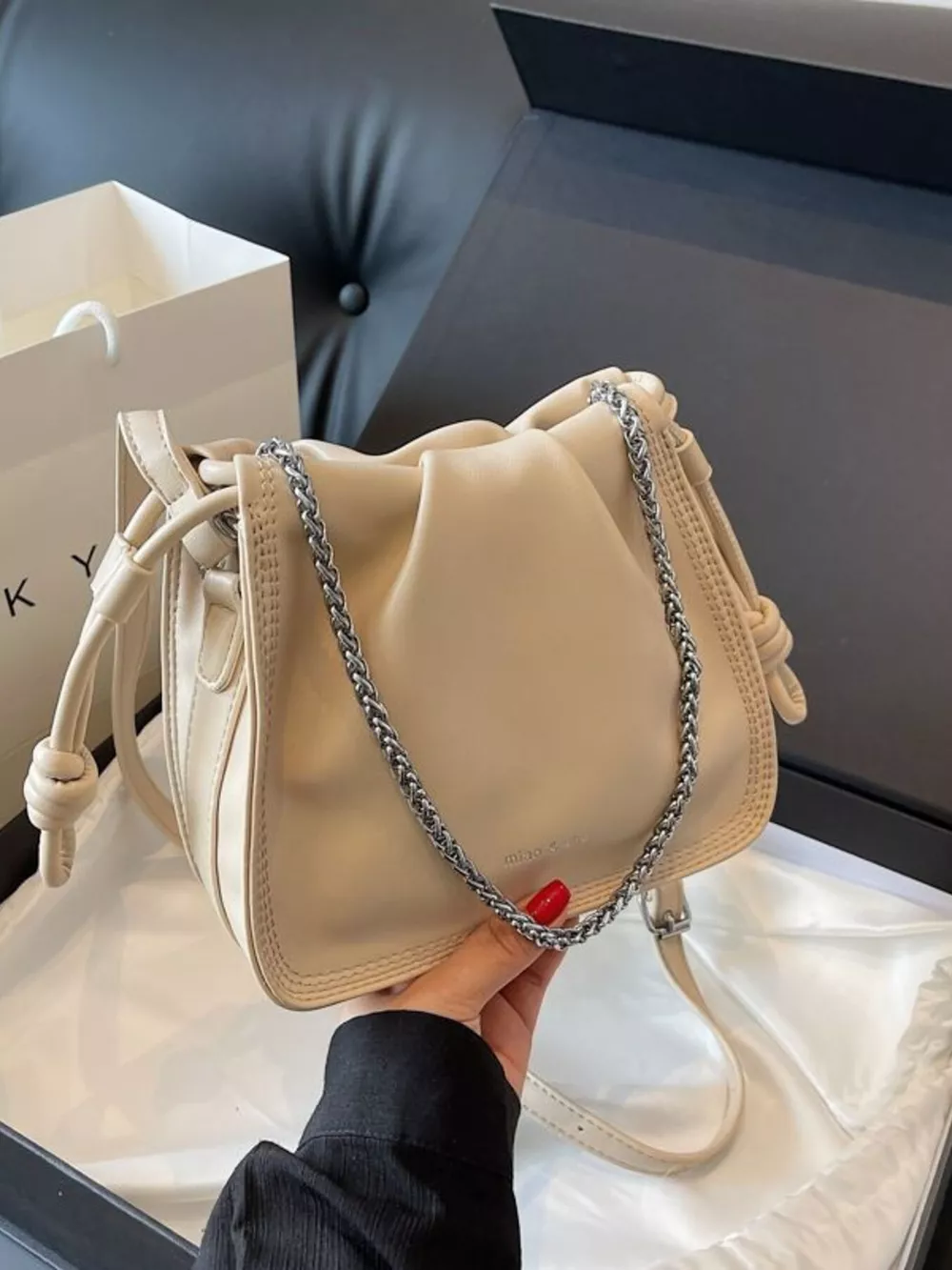 Drawstring Ruched Crossbody Bag, image 2