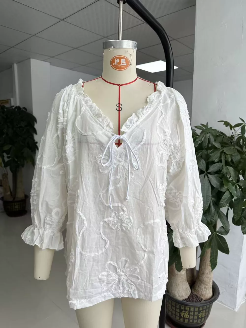 Floral Tie Neck 3/4 Sleeve Blouse, image 6